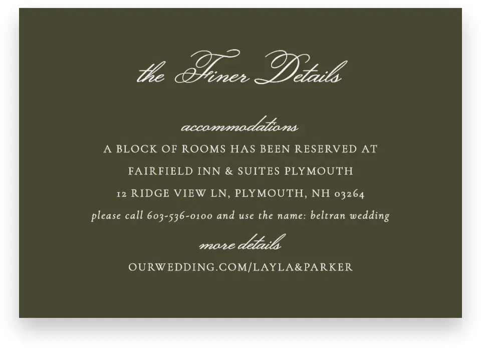 This is a 5" x 3½" Wedding Invitation Enclosure Card called Holderness printed in full color on Premium Smooth paper