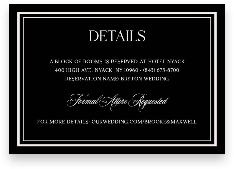 This is a 5" x 3½" Wedding Invitation Enclosure Card called Greenwich printed in full color with Silver foil on Luxe Satin (coated) paper