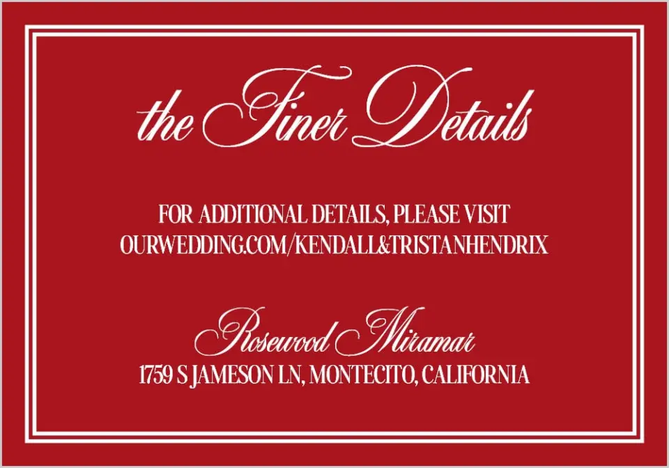 This is a 5" x 3½" Wedding Invitation Enclosure Card called Montecito printed in full color on Premium Smooth paper