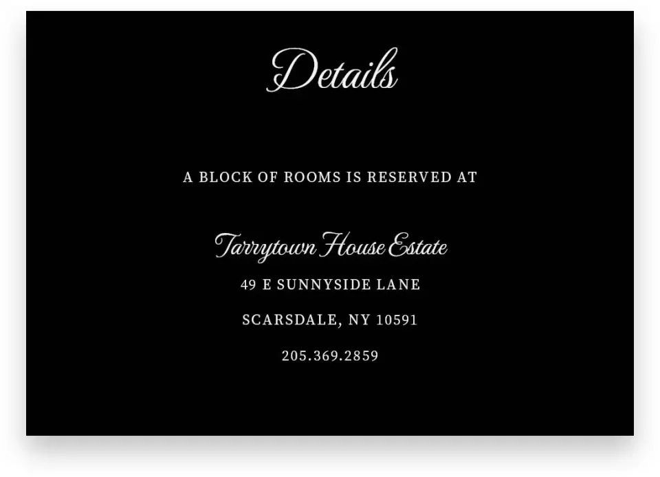 This is a 5" x 3½" Wedding Invitation Enclosure Card called Scarsdale printed in full color on Premium Smooth paper