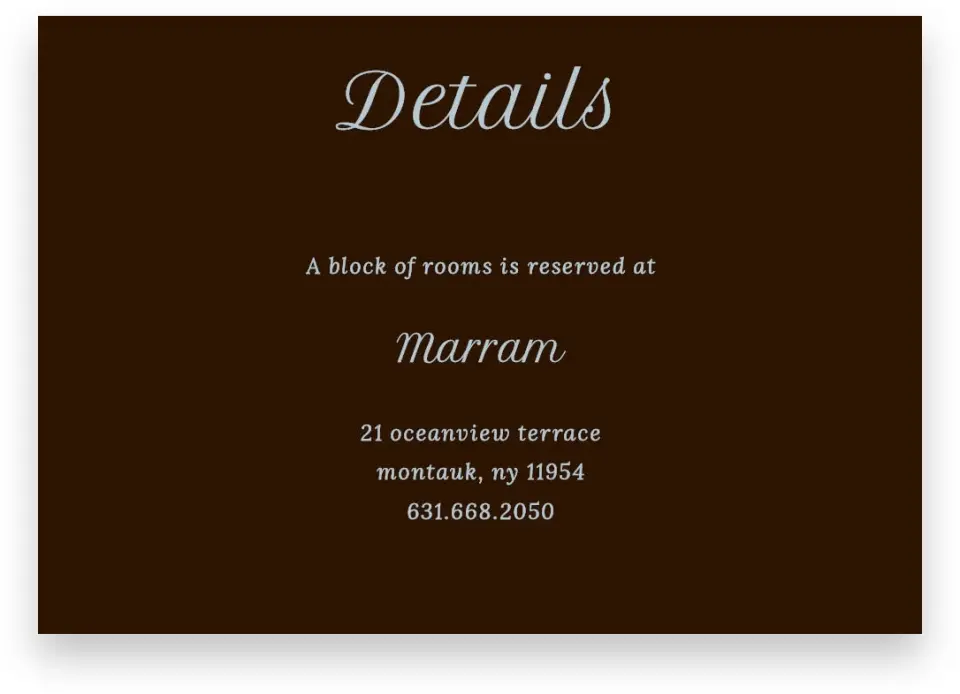 This is a 5" x 3½" Wedding Invitation Enclosure Card called Montauk printed in full color on Premium Smooth paper