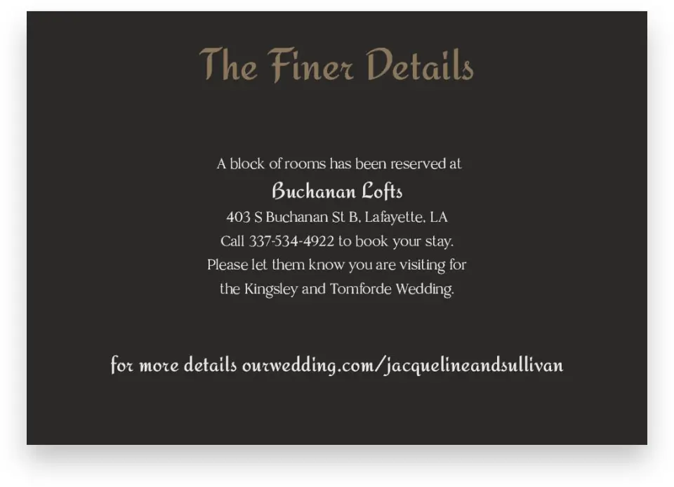This is a 5" x 3½" Wedding Invitation Enclosure Card called Lafayette printed in full color on Premium Smooth paper