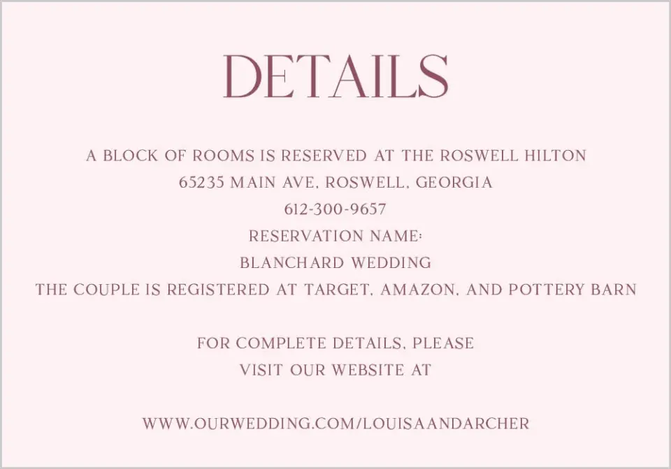 This is a 5" x 3½" Wedding Invitation Enclosure Card called Roswell printed in full color on Premium Smooth paper