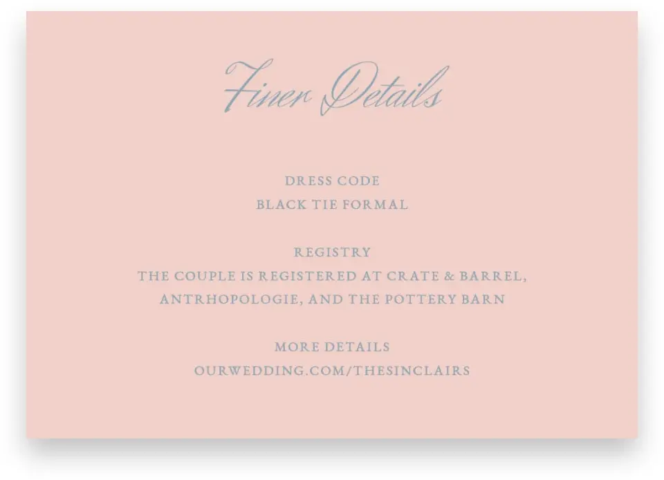 This is a 5" x 3½" Wedding Invitation Enclosure Card called Watch Hill printed in full color on Premium Smooth paper