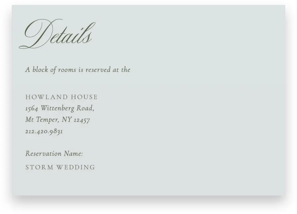 This is a 5" x 3½" Wedding Invitation Enclosure Card called Foxfire printed in full color on Premium Smooth paper