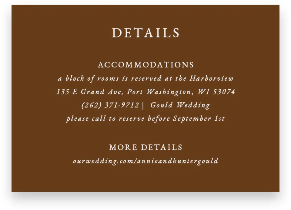 This is a 5" x 3½" Wedding Invitation Enclosure Card called Cedarhill Crossing printed in full color with Silver foil on Luxe Satin (coated) paper
