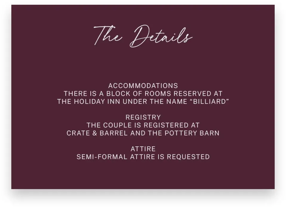 This is a 5" x 3½" Wedding Invitation Enclosure Card called The Wilclift printed in full color on Premium Smooth paper