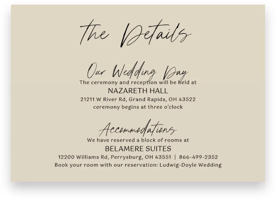 This is a 5" x 3½" Wedding Invitation Enclosure Card called Nazareth & Stone printed in full color on Premium Smooth paper