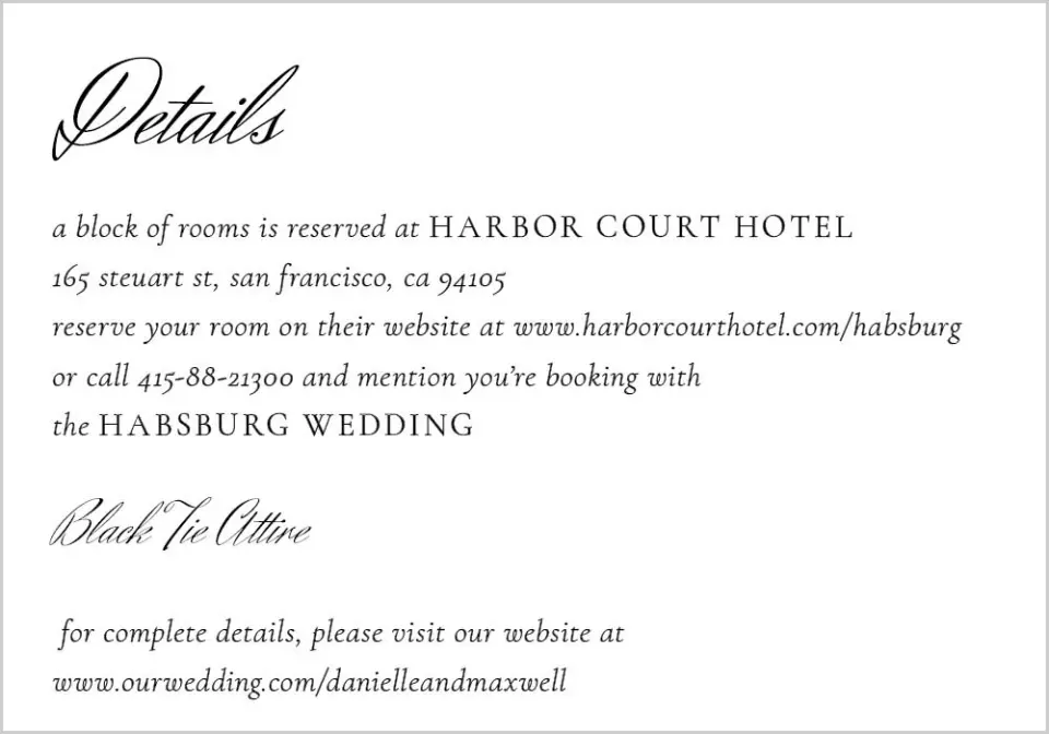 This is a 5" x 3½" Wedding Invitation Enclosure Card called Commonwealth Club printed in full color with Silver foil on Luxe Satin (coated) paper