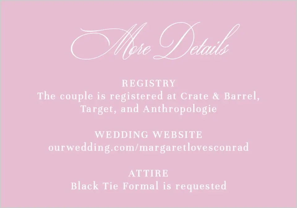 This is a 5" x 3½" Wedding Invitation Enclosure Card called Evening in Bloom printed in full color on Premium Smooth paper