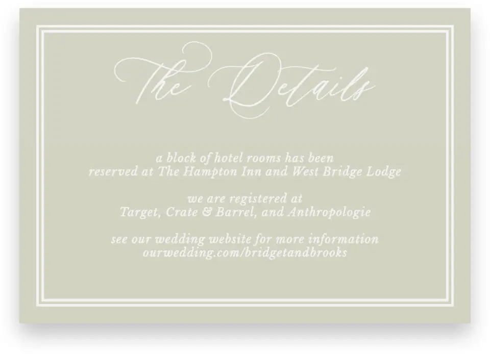 This is a 5" x 3½" Wedding Invitation Enclosure Card called Timeless Tulips printed in full color with Silver foil on Luxe Satin (coated) paper