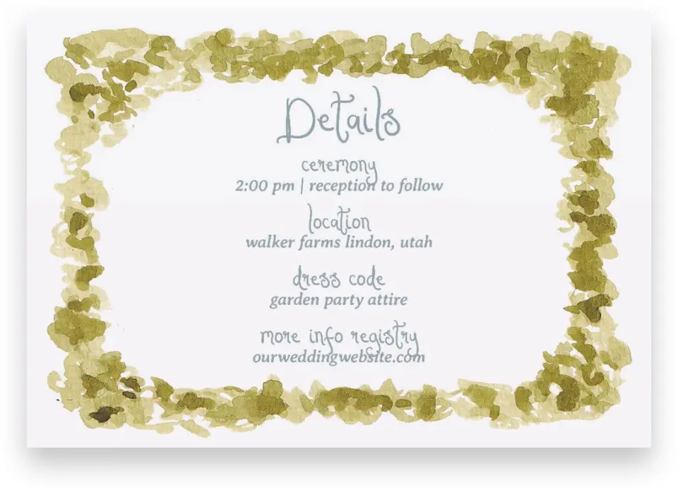 This is a 5" x 3½" Wedding Invitation Enclosure Card called Soft Meadows printed in full color on Premium Smooth paper