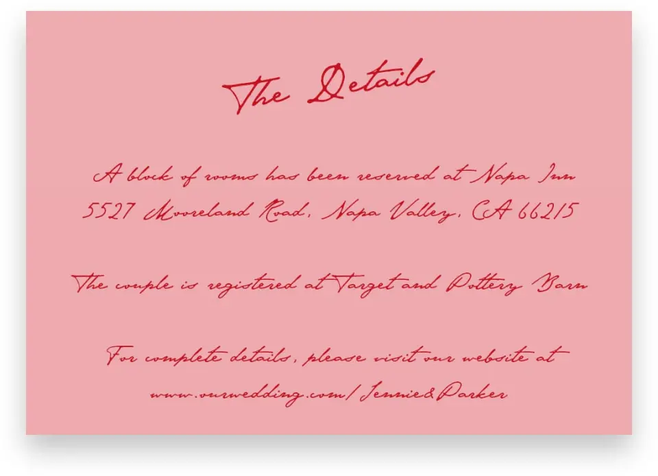 This is a 5" x 3½" Wedding Invitation Enclosure Card called With All Our Love printed in full color on Premium Smooth paper