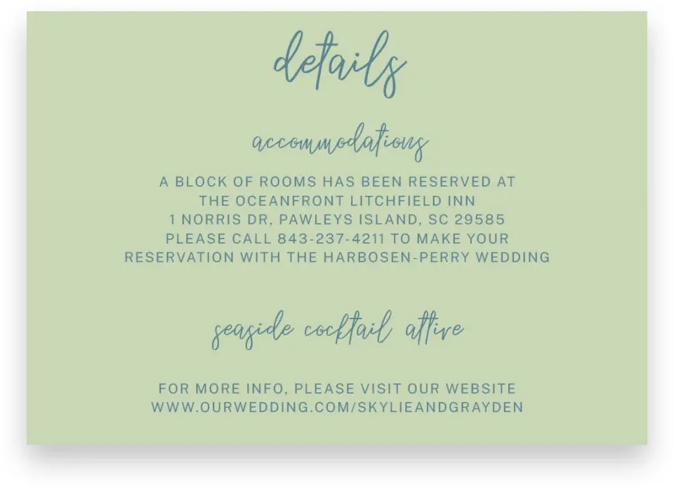 This is a 5" x 3½" Wedding Invitation Enclosure Card called I Hear Wedding Shells printed in full color on Premium Smooth paper