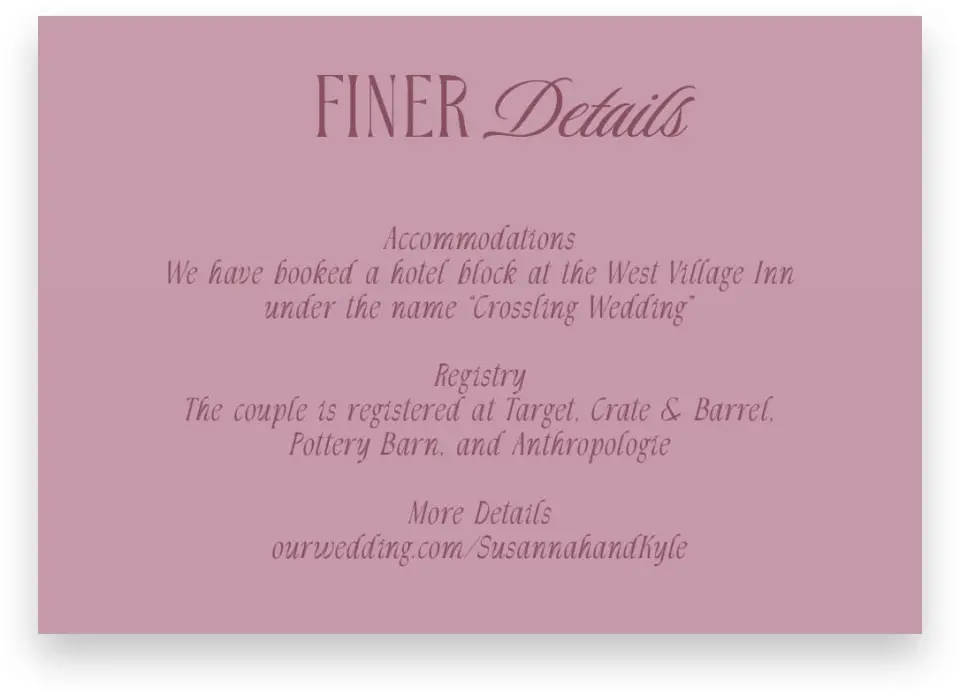 This is a 5" x 3½" Wedding Invitation Enclosure Card called Ornate Garden printed in full color on Premium Smooth paper