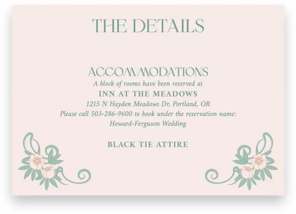 This is a 5" x 3½" Wedding Invitation Enclosure Card called Vintage Dream printed in full color with Gold foil on Premium Smooth paper