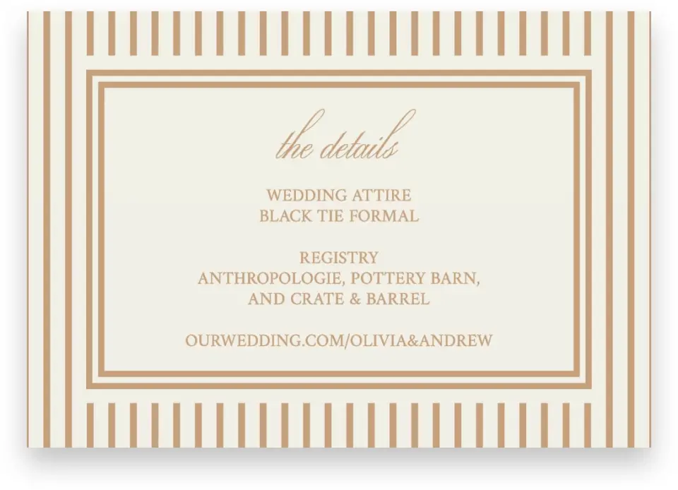 This is a 5" x 3½" Wedding Invitation Enclosure Card called Beaded Veil printed in full color with Gold foil on Premium Smooth paper