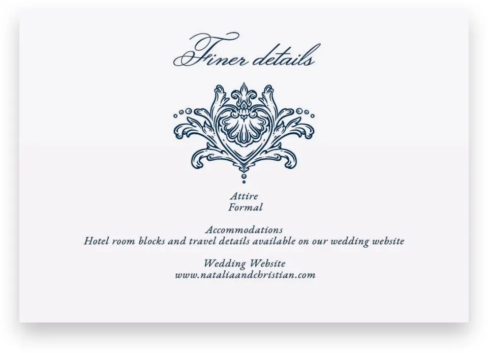 This is a 5" x 3½" Wedding Invitation Enclosure Card called Heirloom Crest printed in full color with Gold foil on Premium Smooth paper