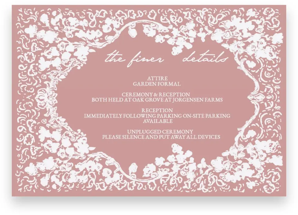 This is a 5" x 3½" Wedding Invitation Enclosure Card called Verdant Romance printed in full color with Gold foil on Premium Smooth paper