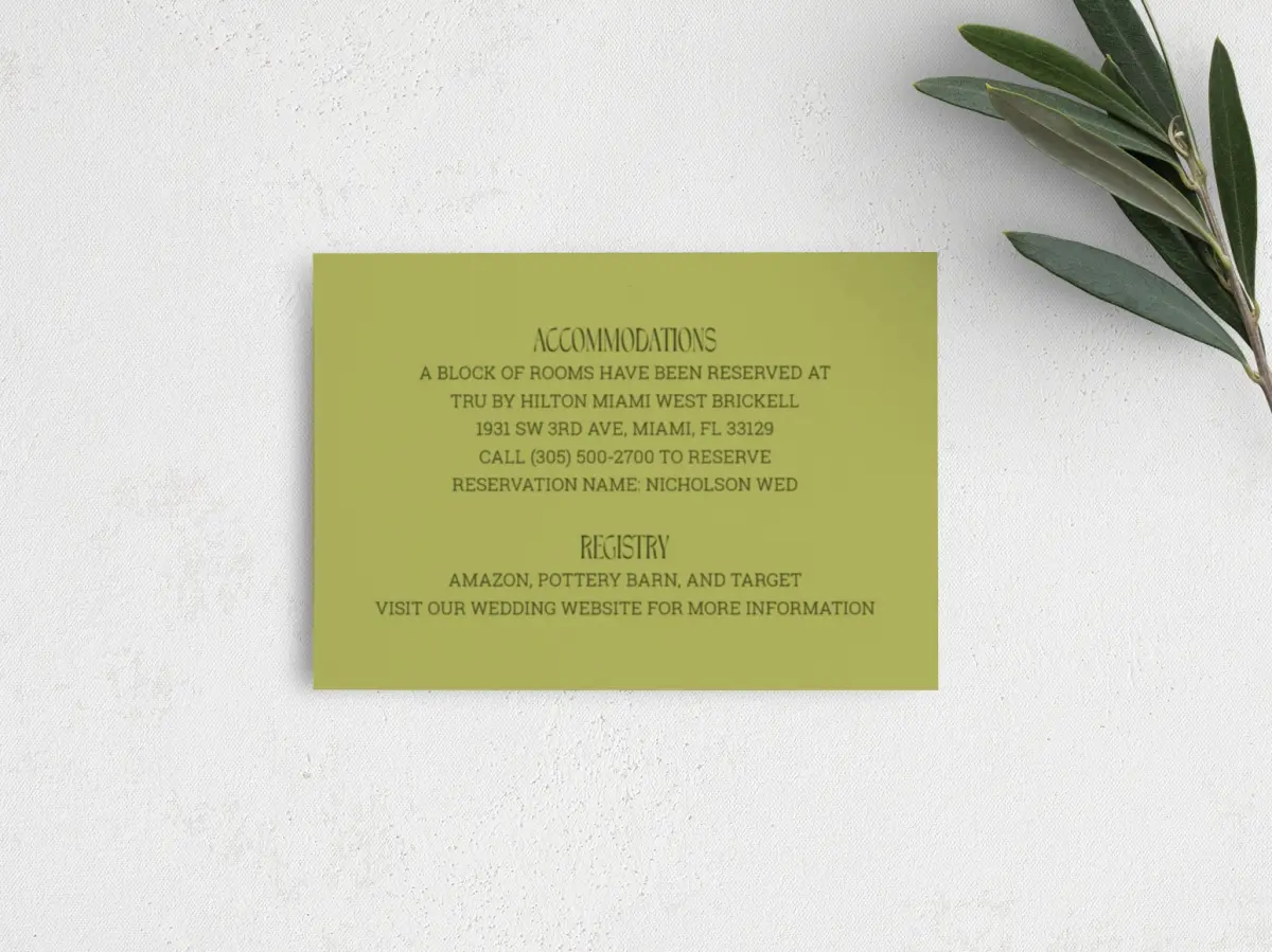 Guest Information Card Back View