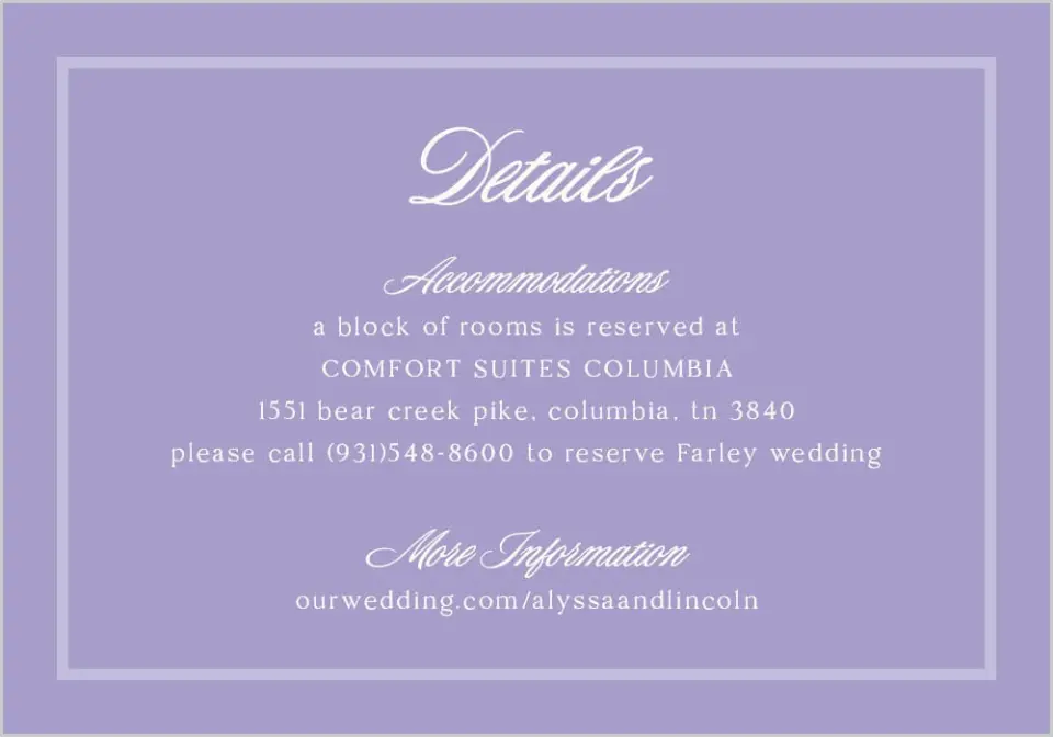 This is a 5" x 3½" Wedding Invitation Enclosure Card called Gentle Garden printed in full color with Gold foil on Premium Smooth paper