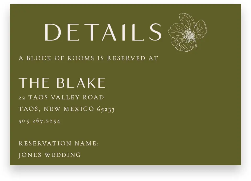 This is a 5" x 3½" Wedding Invitation Enclosure Card called Delicate Love printed in full color with Gold foil on Premium Smooth paper