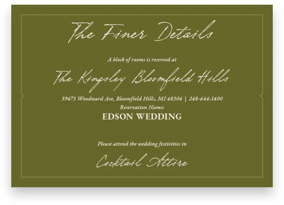 This is a 5" x 3½" Wedding Invitation Enclosure Card called Victorian Aura printed in full color with Gold foil on Premium Smooth paper