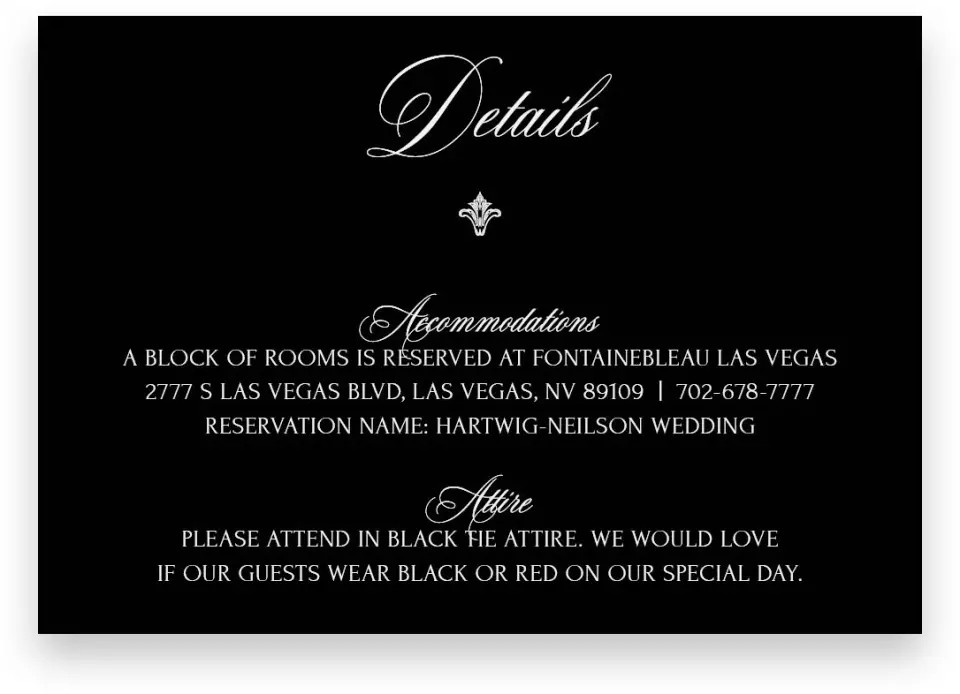 This is a 5" x 3½" Wedding Invitation Enclosure Card called Elevated Vegas printed in full color with Gold foil on Premium Smooth paper