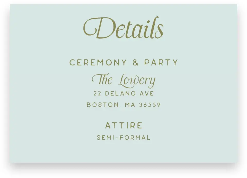 This is a 5" x 3½" Wedding Invitation Enclosure Card called The Rosemary printed in full color on Premium Smooth paper