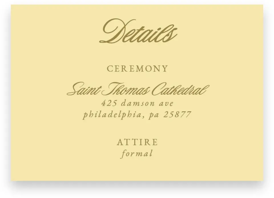 This is a 5" x 3½" Wedding Invitation Enclosure Card called The Jillian printed in full color on Premium Smooth paper