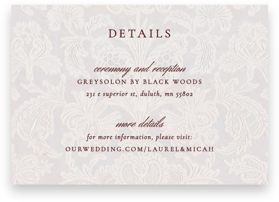 This is a 5" x 3½" Wedding Invitation Enclosure Card called Swan Song printed in full color with Gold foil on Luxe Satin (coated) paper