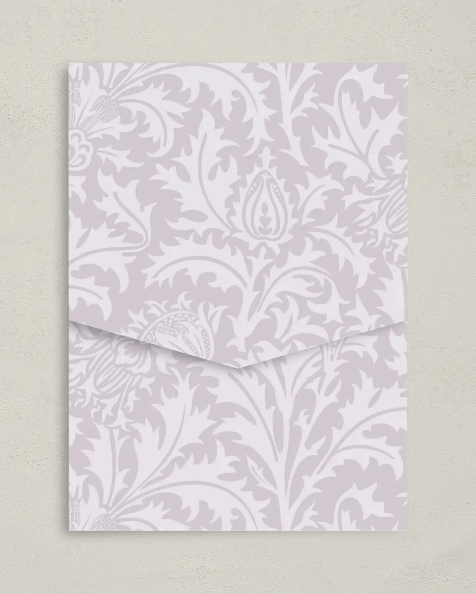 This is a 5¼" x 7¼" Folded Pocket Wedding Invitation called Classic Violet printed in full color on Premium Smooth paper