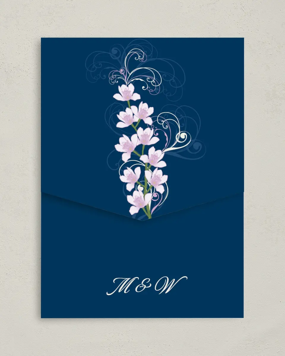 This is a 5¼" x 7¼" Folded Pocket Wedding Invitation called Waking Beauty printed in full color on Premium Smooth paper