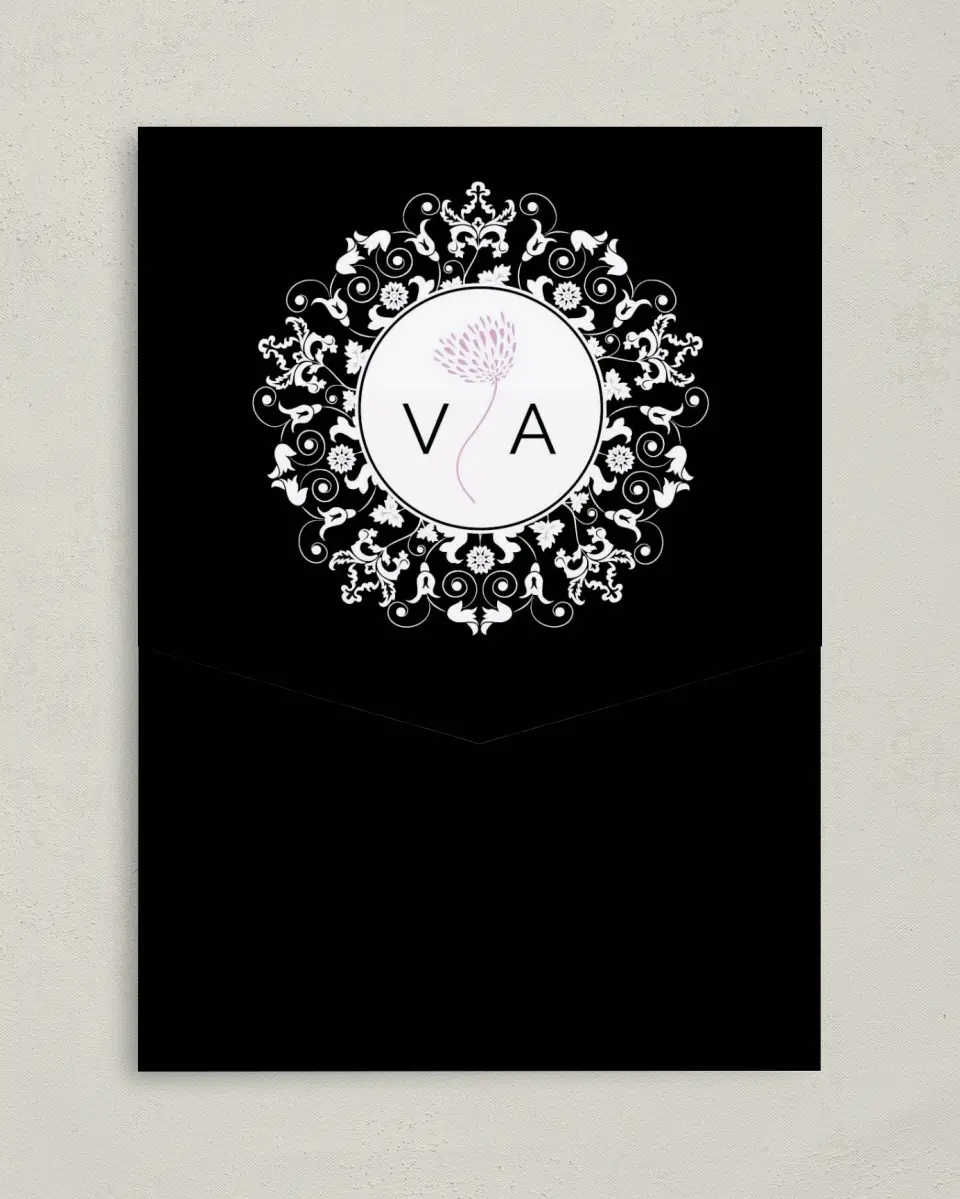 This is a 5¼" x 7¼" Folded Pocket Wedding Invitation called Beautiful and Bold printed in full color on Premium Smooth paper