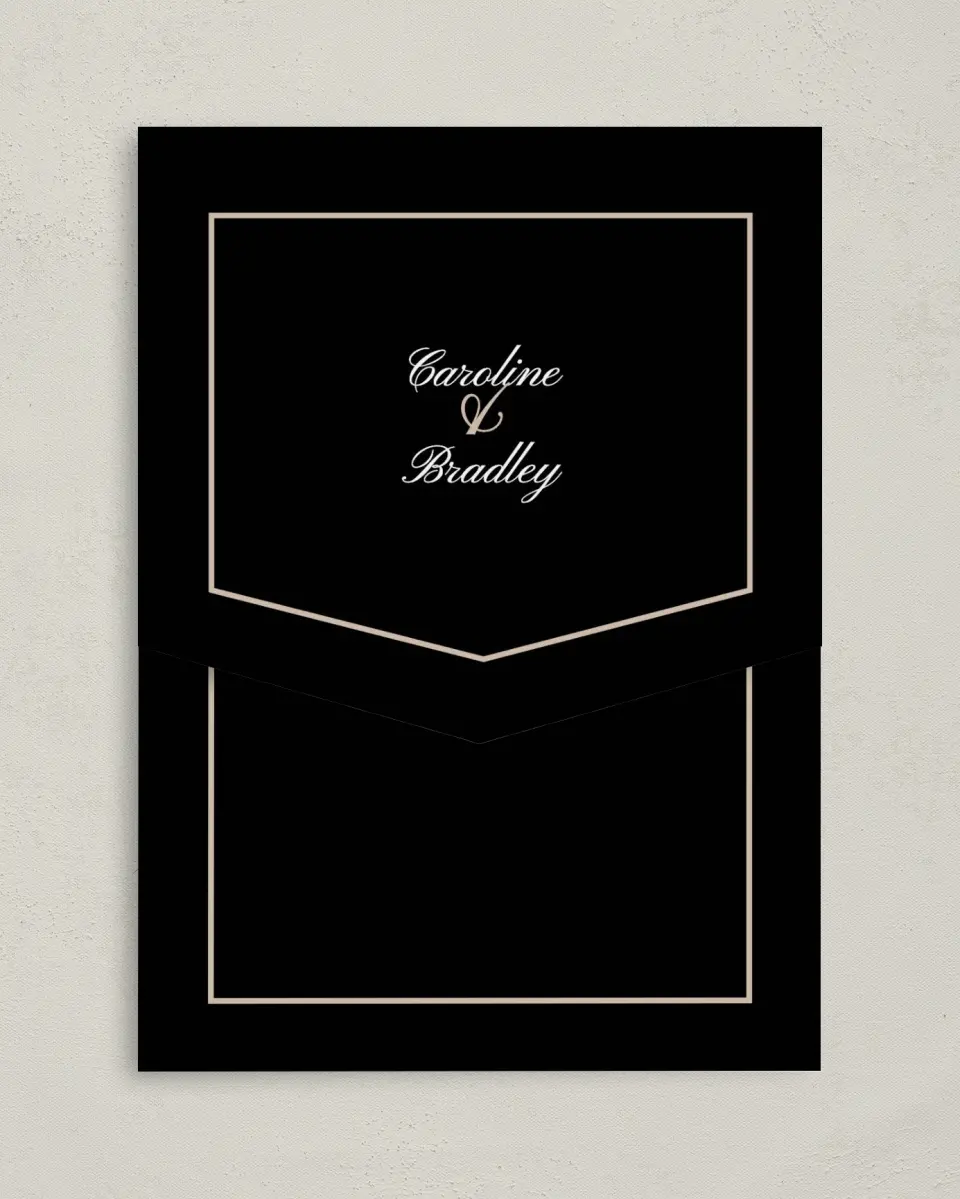 This is a 5¼" x 7¼" Folded Pocket Wedding Invitation called Classic New York printed in full color on Premium Smooth paper