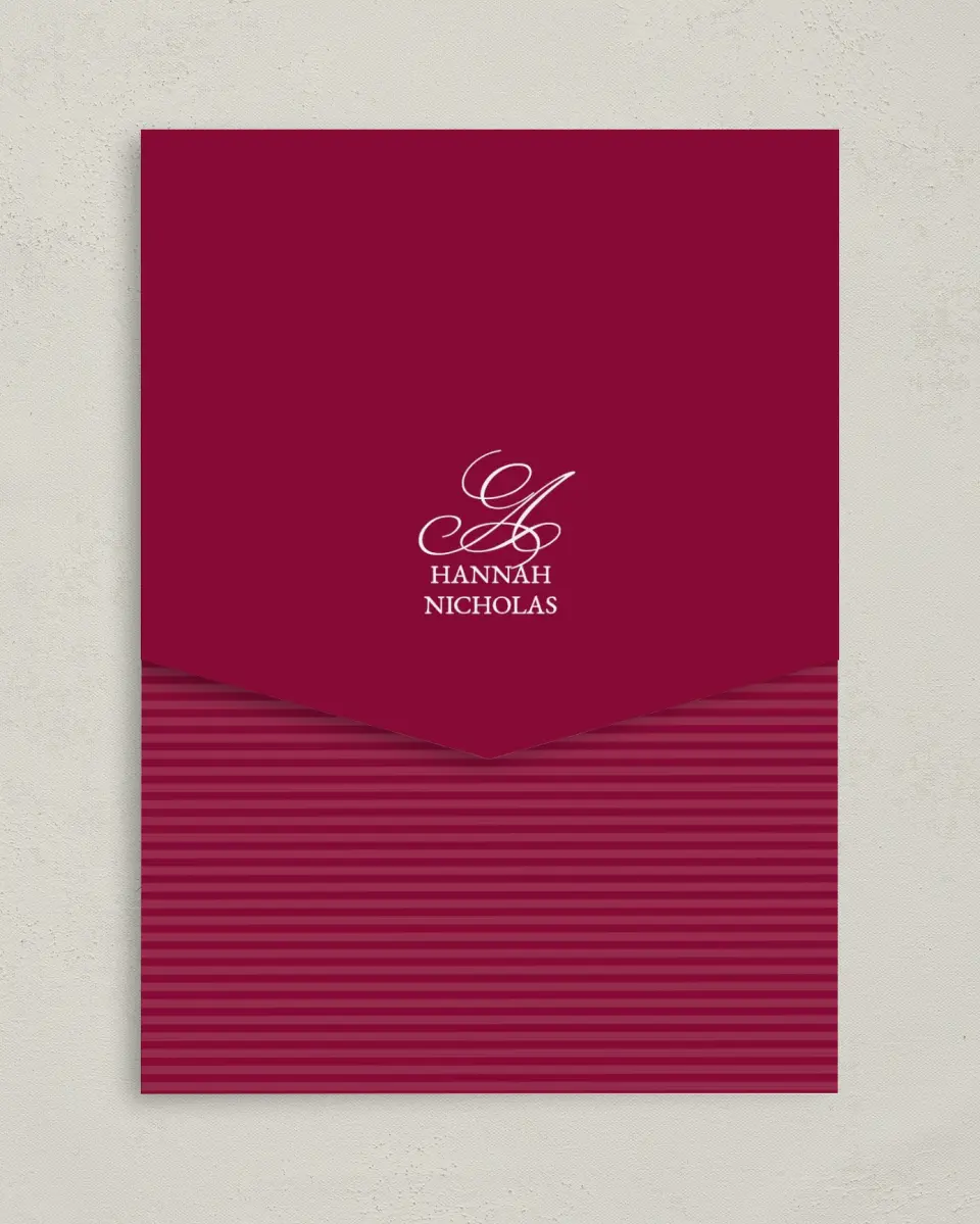 This is a 5¼" x 7¼" Folded Pocket Wedding Invitation called Forever Yours printed in full color on Premium Smooth paper