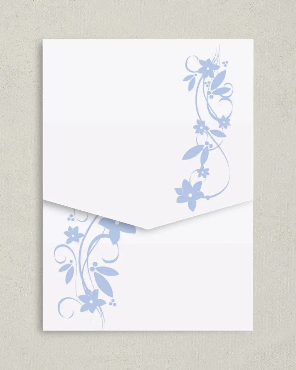 This is a 5¼" x 7¼" Folded Pocket Wedding Invitation called Floral Flourish printed in full color on Premium Smooth paper