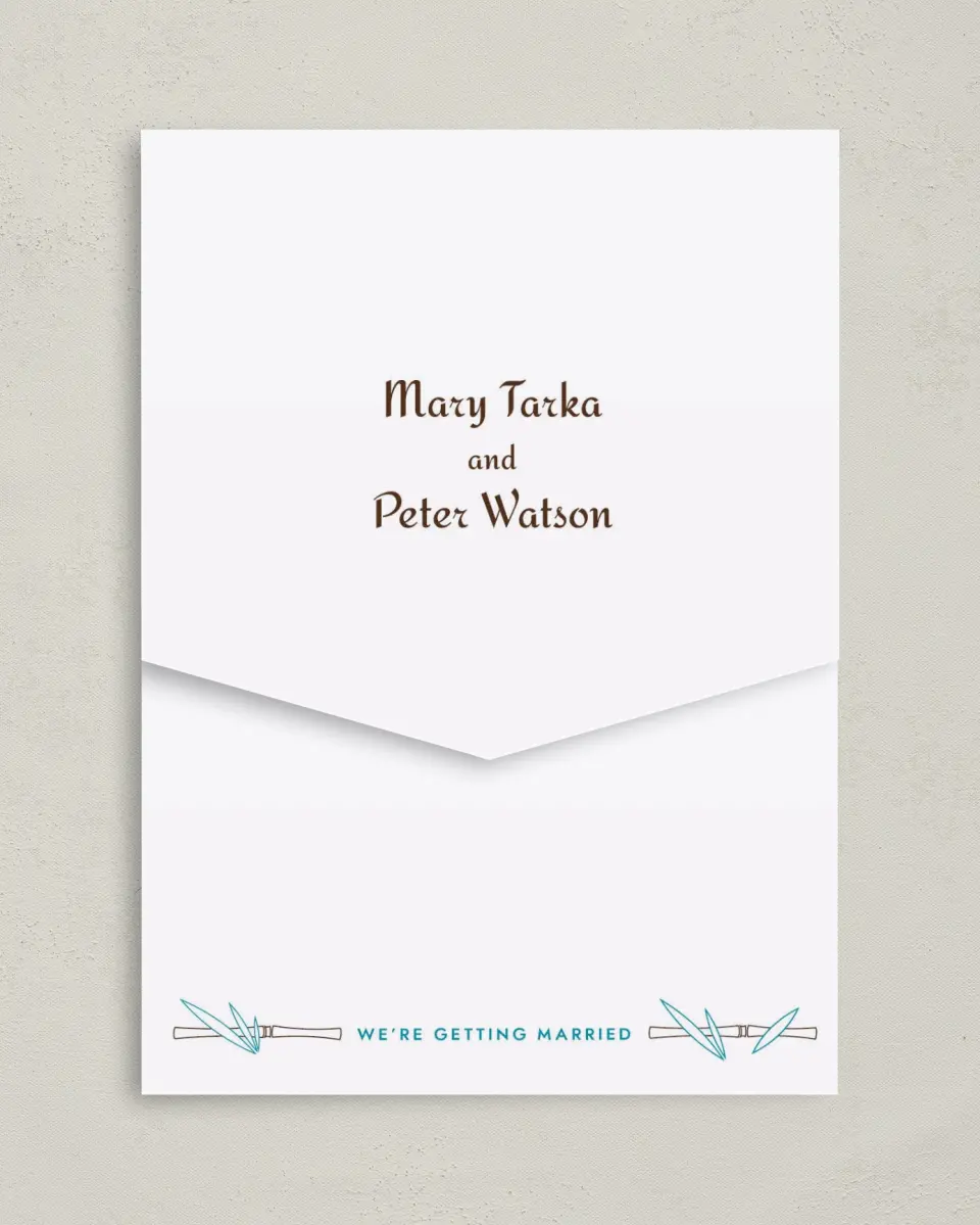 This is a 5¼" x 7¼" Folded Pocket Wedding Invitation called Hawaiian Turtle printed in full color on Premium Smooth paper