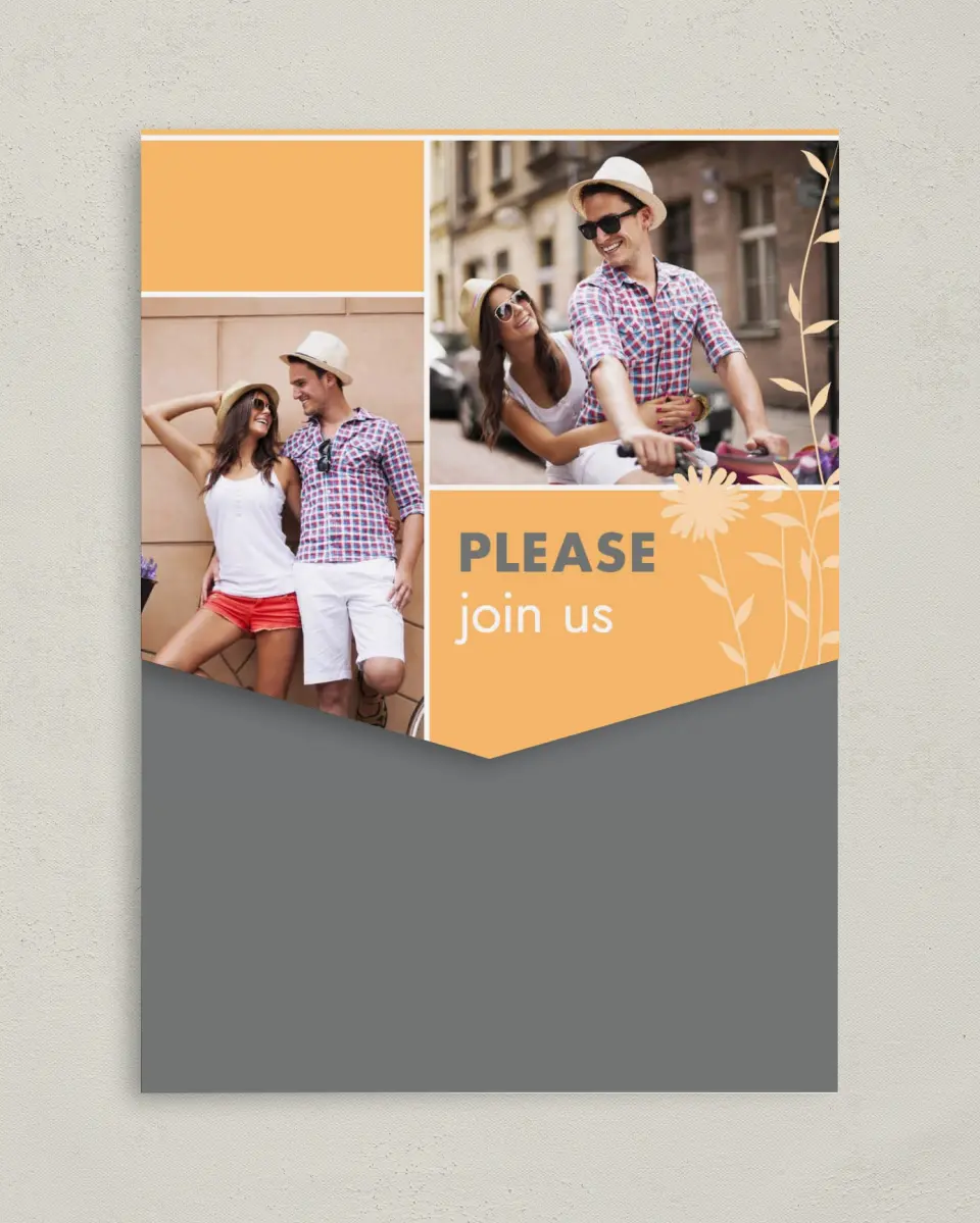 This is a 5¼" x 7¼" Folded Pocket Wedding Invitation called Field of Love printed in full color on Premium Smooth paper