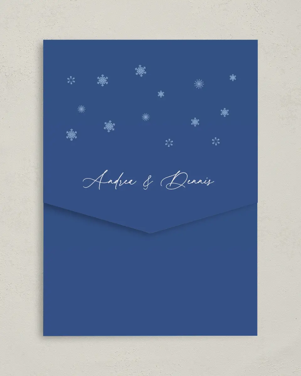 This is a 5¼" x 7¼" Folded Pocket Wedding Invitation called Christmas Bell printed in full color on Premium Smooth paper