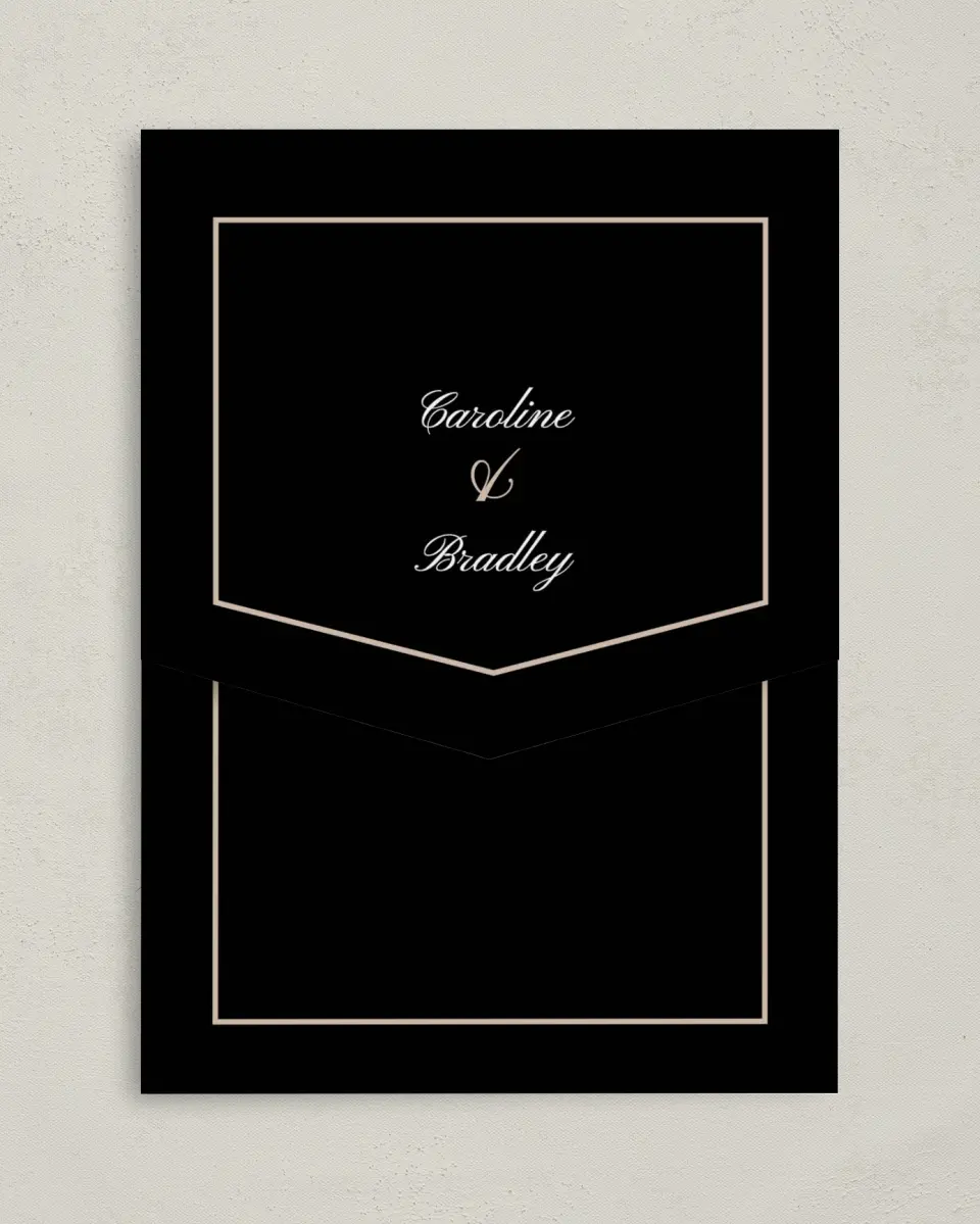 This is a 5¼" x 7¼" Folded Pocket Wedding Invitation called Vision of Love printed in full color on Premium Smooth paper