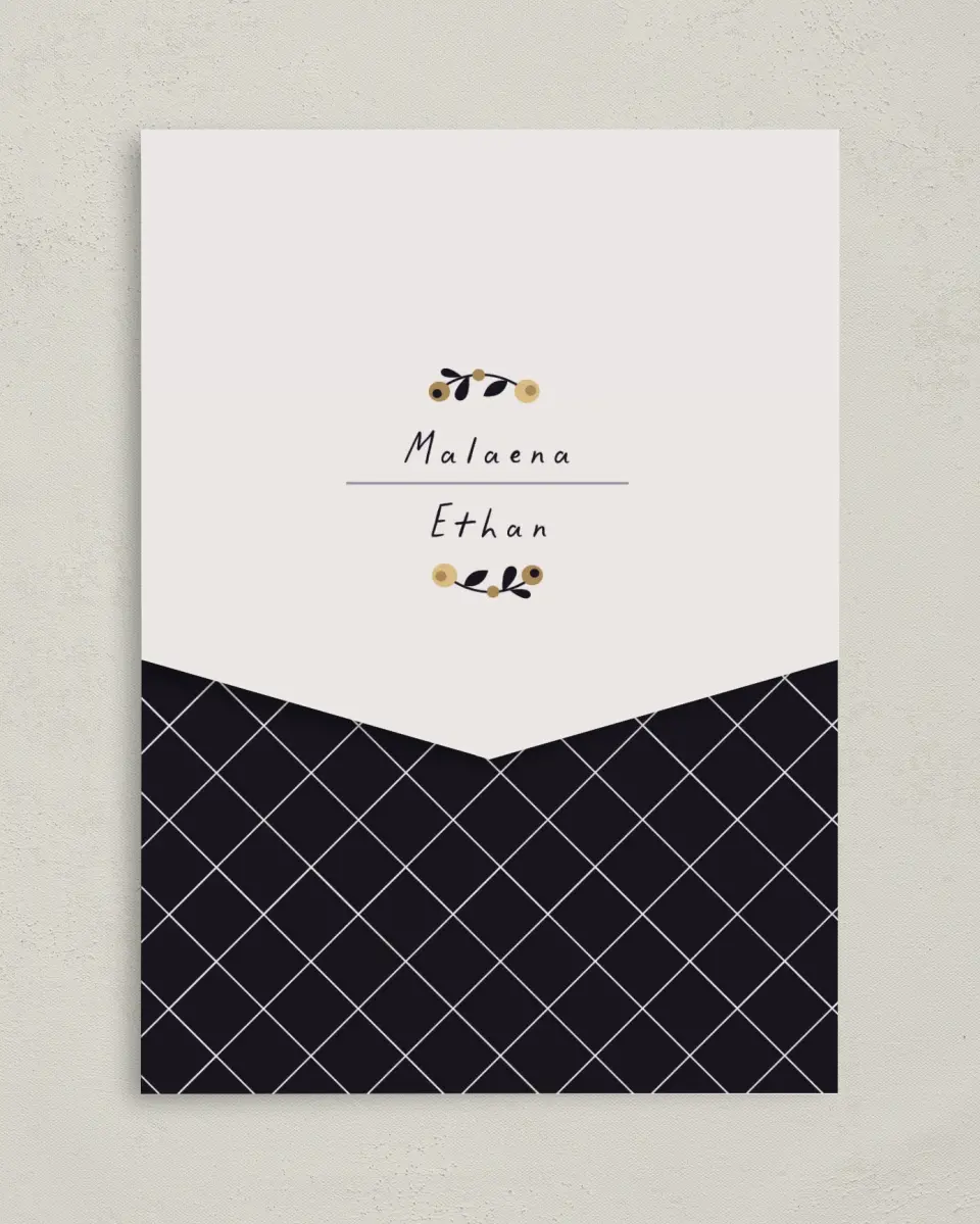 This is a 5¼" x 7¼" Folded Pocket Wedding Invitation called An Autumn Affair printed in full color on Premium Smooth paper