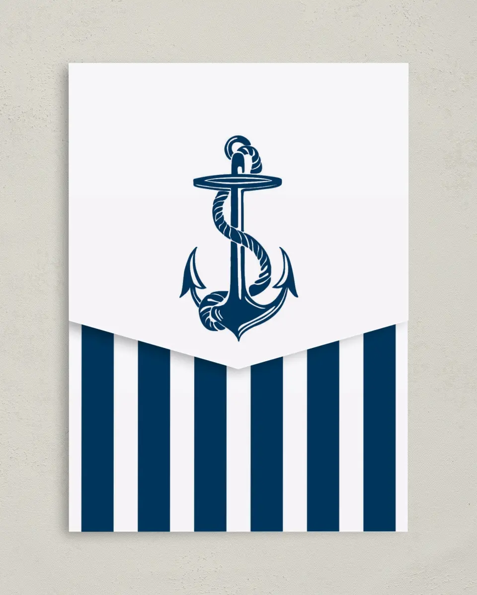This is a 5¼" x 7¼" Folded Pocket Wedding Invitation called Love's Anchor printed in full color on Premium Smooth paper