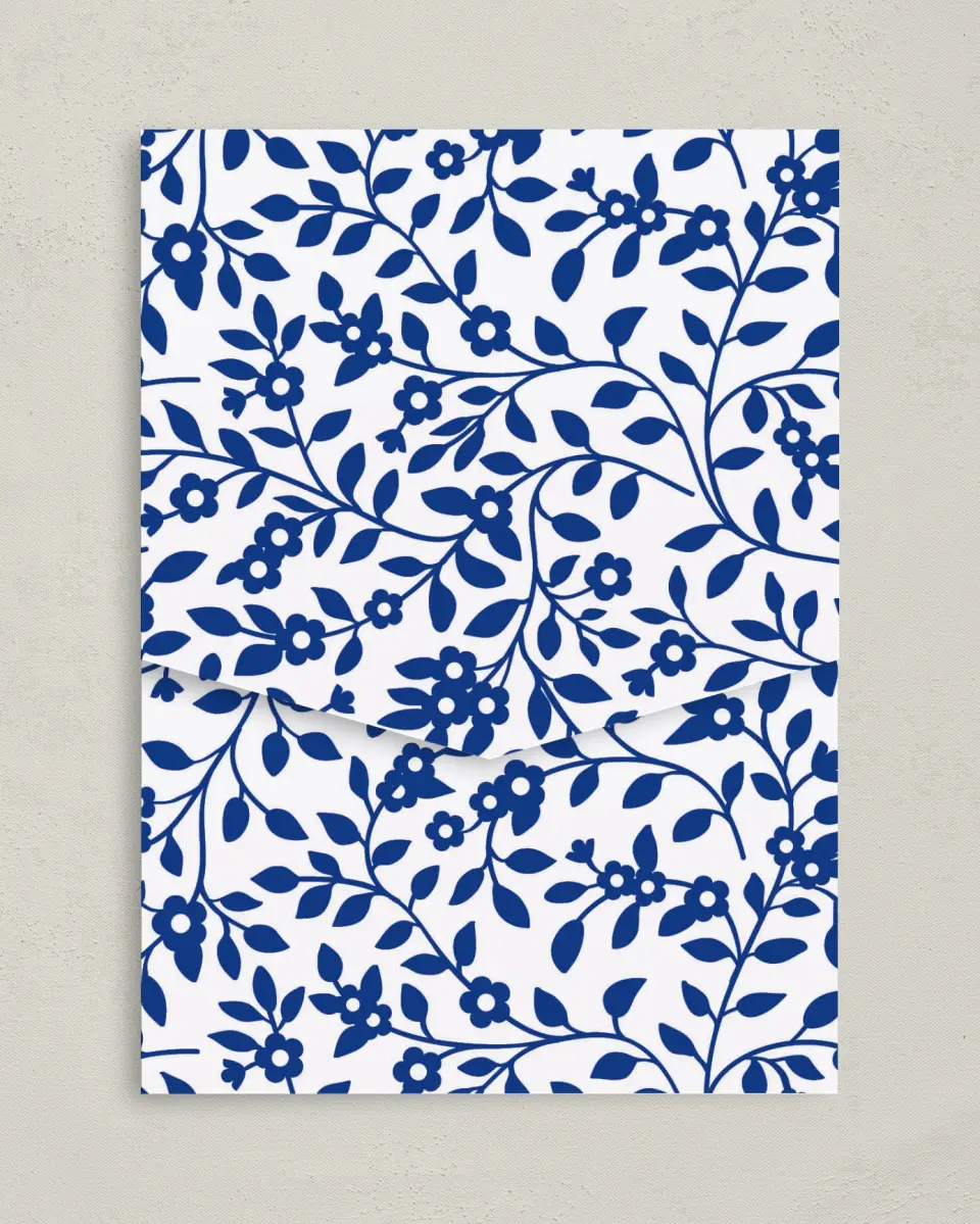 This is a 5¼" x 7¼" Folded Pocket Wedding Invitation called Secret Garden printed in full color on Premium Smooth paper