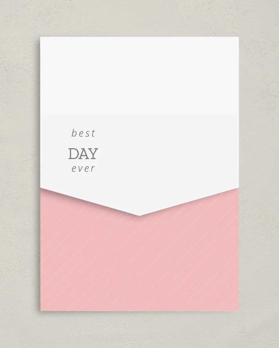 This is a 5¼" x 7¼" Folded Pocket Wedding Invitation called Sweetly Charmed printed in full color on Premium Smooth paper