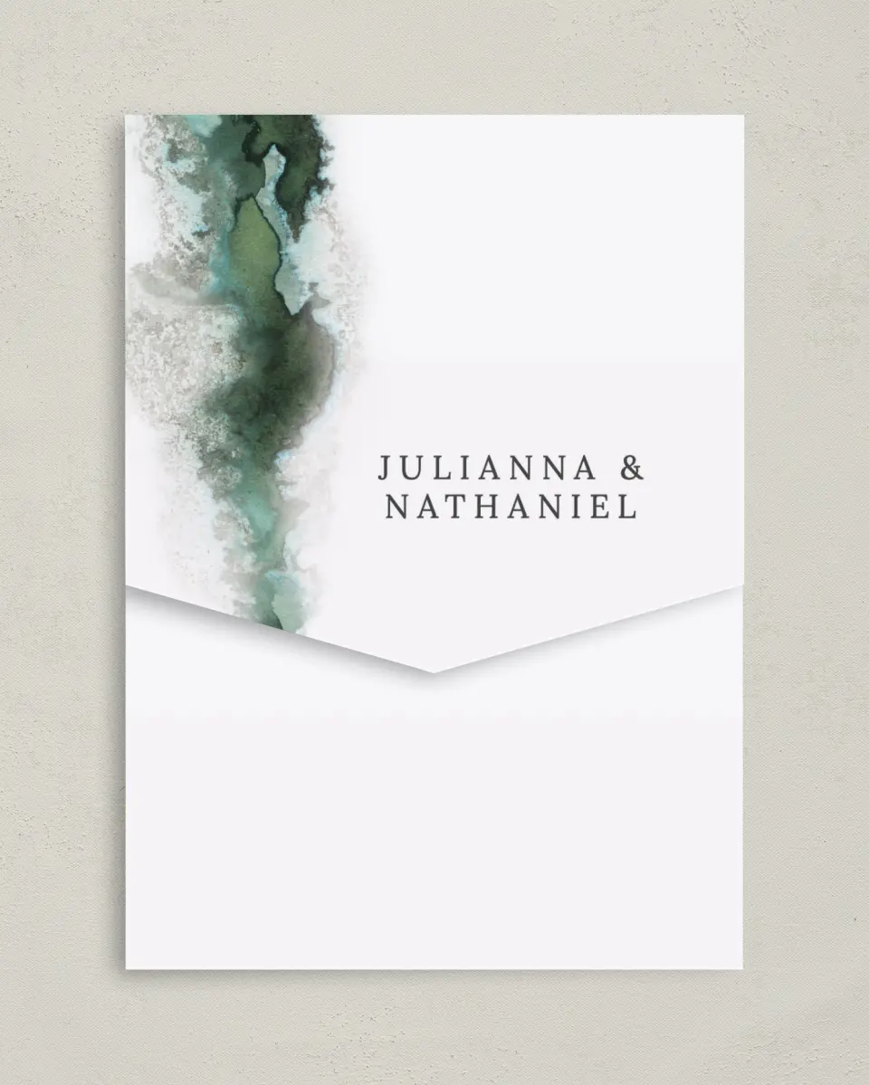 This is a 5¼" x 7¼" Folded Pocket Wedding Invitation called Ethereal Pool printed in full color on Premium Smooth paper
