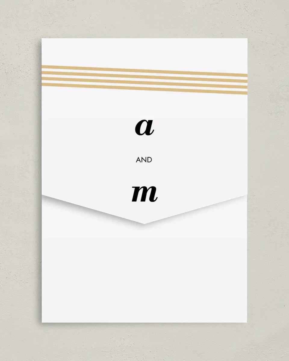 This is a 5¼" x 7¼" Folded Pocket Wedding Invitation called Forever Gilded printed in full color on Premium Smooth paper