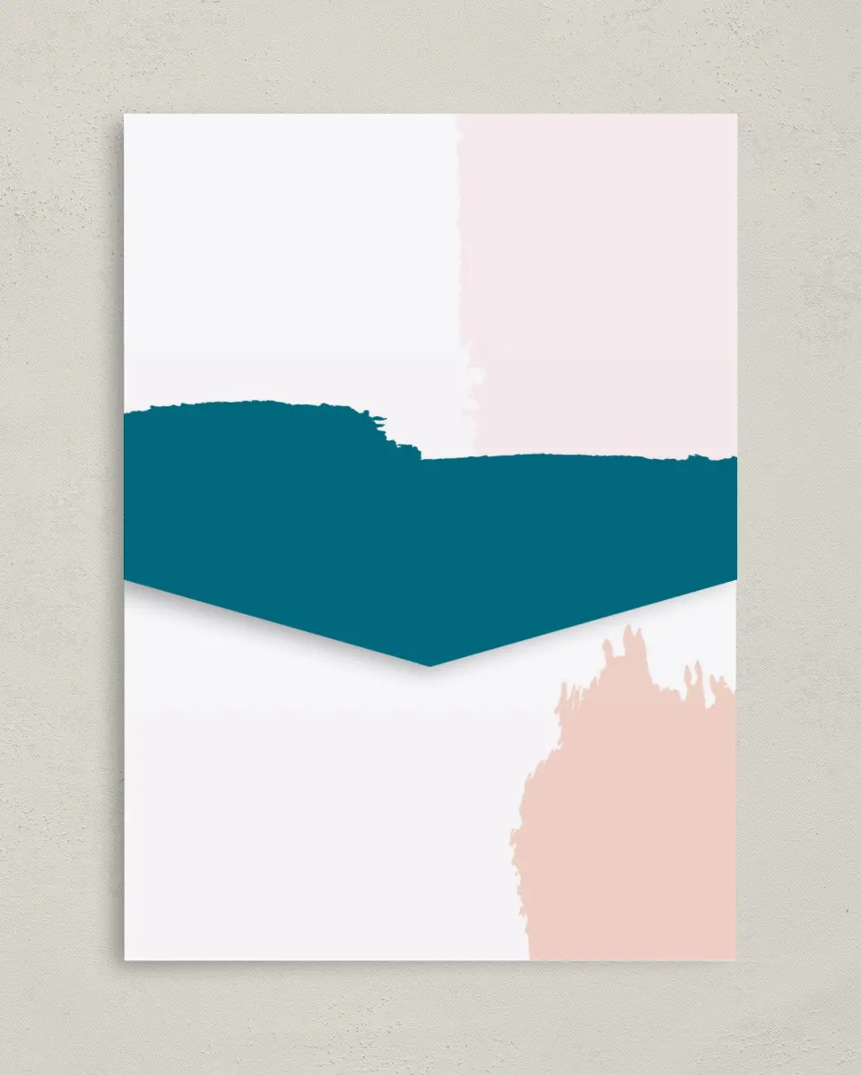 This is a 5¼" x 7¼" Folded Pocket Wedding Invitation called Bold Brushstrokes printed in full color on Premium Smooth paper