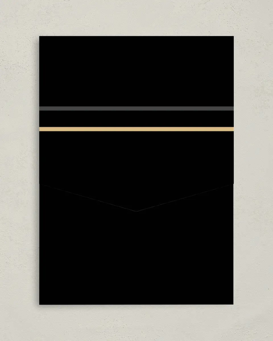 This is a 5¼" x 7¼" Folded Pocket Wedding Invitation called Grandeur Shine printed in full color on Premium Smooth paper