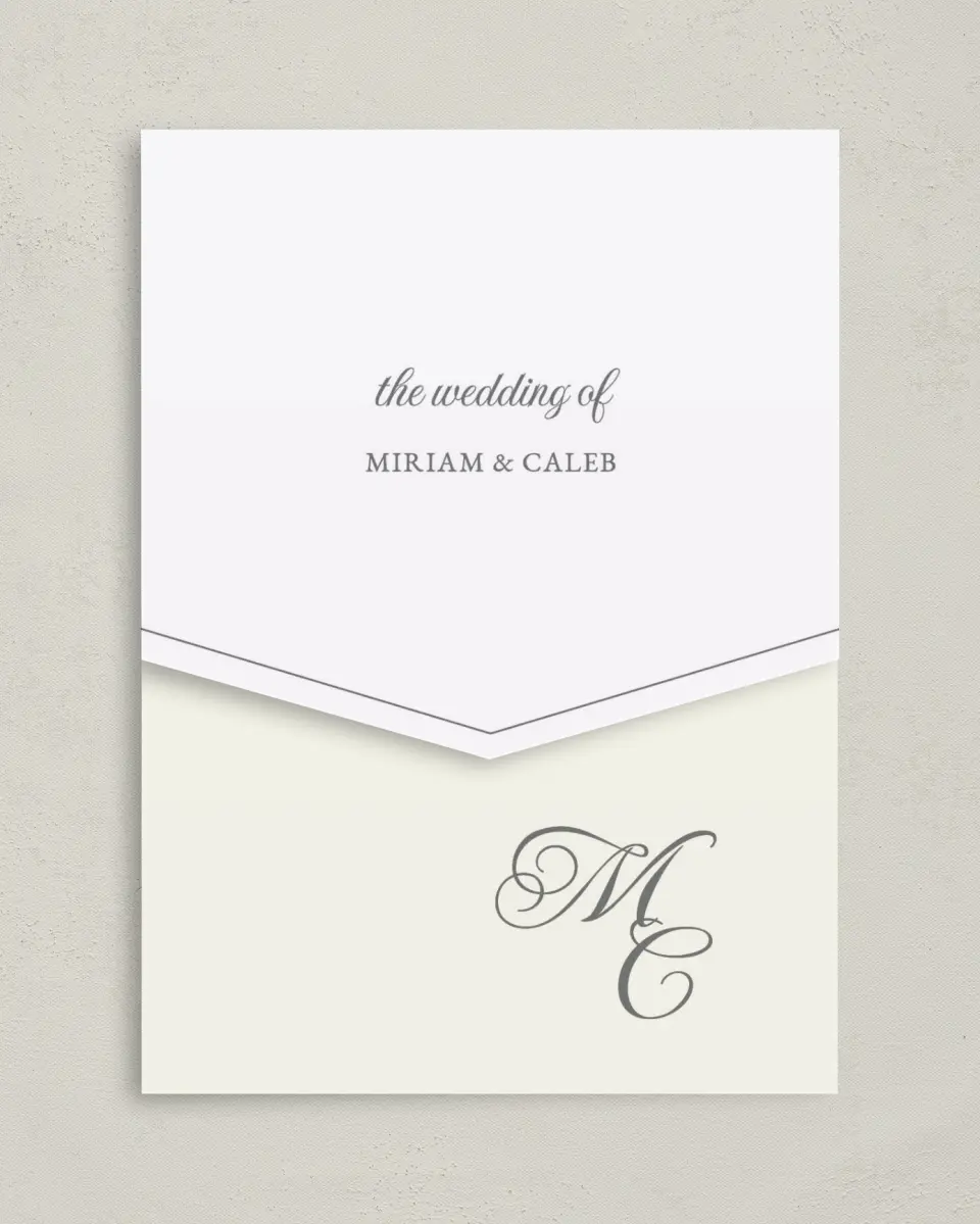 This is a 5¼" x 7¼" Folded Pocket Wedding Invitation called Classic Devotion printed in full color on Premium Smooth paper